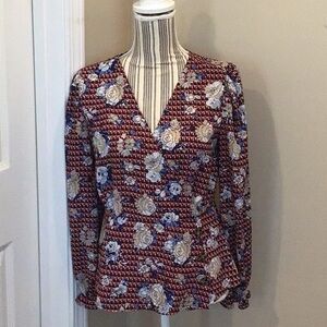 Almost Famous Floral Long Sleeve Top Blouse Size Small